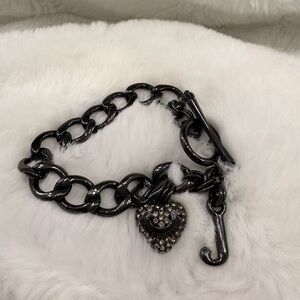 Vintage Juicy Couture Bracelet with Pave Heart Charm in Gunmetal